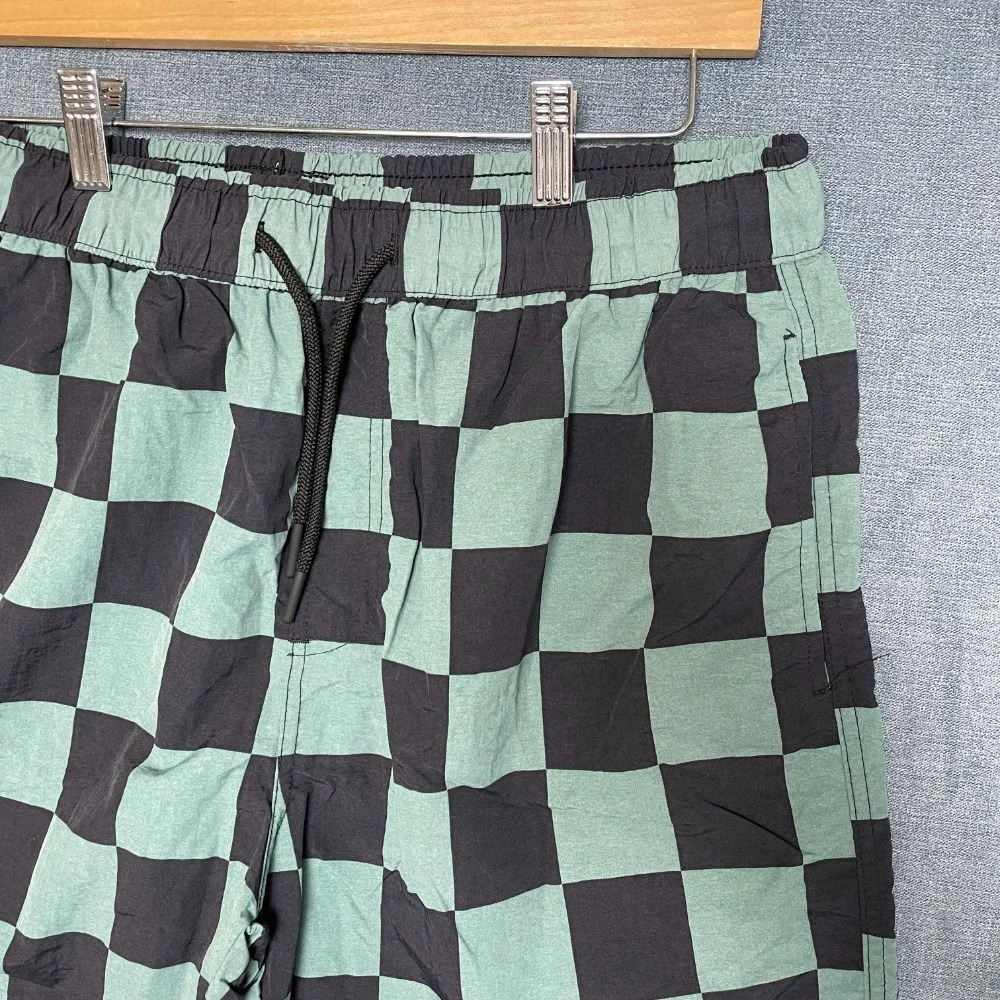 Forever 21 Board Shorts Mens Large Green Black Check Pockets Drawstring Waist